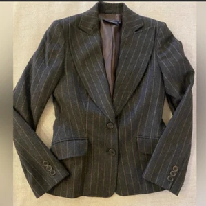 LUISA SPAGNOLI 42/6 CHARCOAL CHALK STRIPE PEAK LAPEL ANGORA BLEND FLANNEL JACKET - Picture 1 of 6