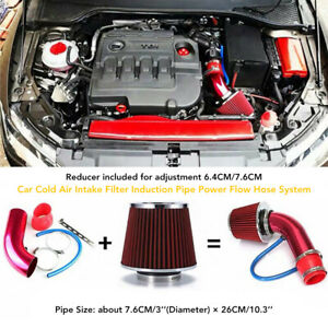 Red Cold Air Intake Filter Pipe Induction Flow Power Hose System Car Accessories