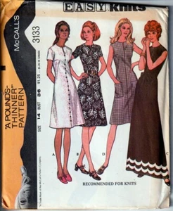 Vintage McCalls  3133 Sewing Pattern Misses Size 14 B36 Knit Dress 70s - Picture 1 of 1