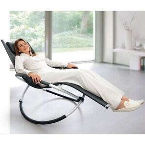 Zero Gravity Rocking Chair with Pillow Outdoor Patio Furniture Sun Lounger Black