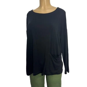 Camisa túnica Eileen Fisher negra de un solo bolsillo suave para mujer talla M informal leer - Imagen 1 de 19