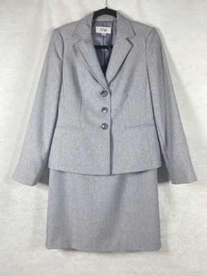 Le Suit 2PC 裙子套装女式 8 海军蓝白色西装纽扣长袖新品 — 第 1/4 张图片