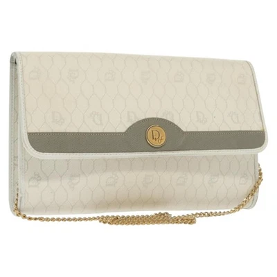 Bolsa de ombro Christian Dior favo de mel lona PVC ouro branco autêntica 136409 - Imagem 1 de 4