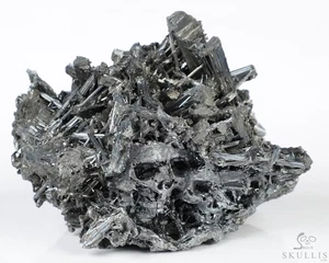 4.3" Stibnite Hand Carved Crystal Skull Fine Art Sculpture, Crystal Healing - Picture 1 of 9