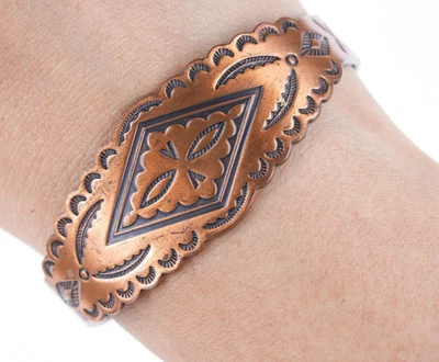 6" Vintage Fred Harvey Era stamped copper cuff bracelet - Image 1 of 4