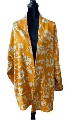 Cárdigan abierto floral dorado púrpura Isaac Mizrahi talla viva 2X suéter bolsillos boho Foto 1 de 4