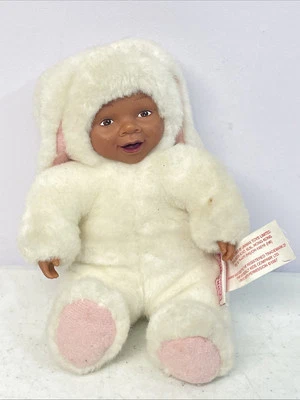 Vintage Anne Geddes Plush Stuffed African American Baby Doll in Bunny Suit 1997 - Image 1 of 4