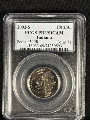 2002-S Indiana State Quarter PCGS PR69 DCAM Proof 25c Deep Cameo - Image 1 of 4