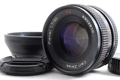 Contax Carl Zeiss Planar 50mm F1.7 T MMJ MF Standard Lens C/Y w/G-11 Hood Japan - Image 1 of 4