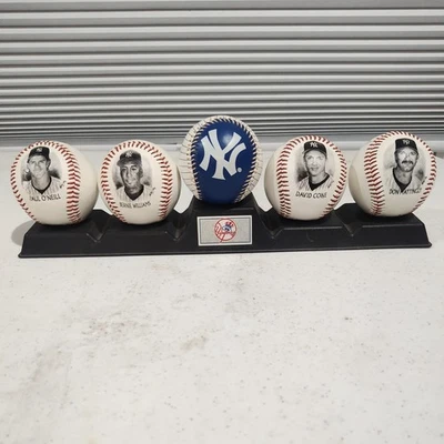 1996 Burger King New York Yankees Photo Ball Set Of 5 w/ Display Stand - Image 1 of 4