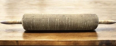 Primitive Wooden Rolling Pin Carved Oat Rolling Crusher Squares Pattern - Image 1 of 4