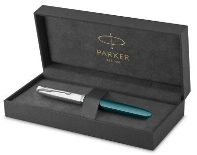 Pluma Estilográfica Parker 51 Verde Azulado y Cromo Punta Fina Nueva En Caja Original 2123506 Foto 1 de 4