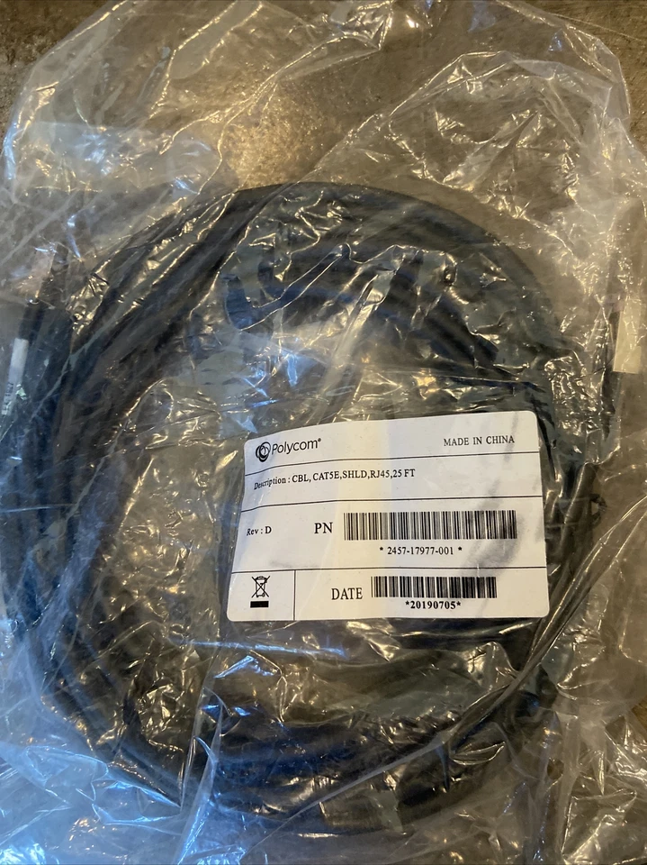 Cable Polycom 2457-17977-001 CBL, CAT5E, SHLD, RJ45, 25 FT Rev: D Foto 1 de 1