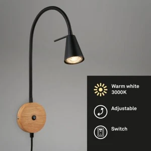 LED Leselampe Wandlampe Schwenkbar An/Aus Schalter Steckerbetrieb Schwarz 46 cm - Bild 1 von 7