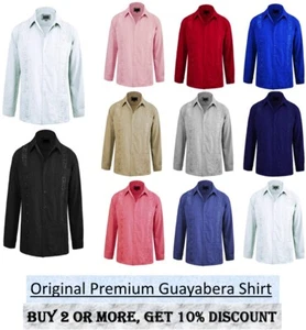 Men Guayabera Original Cuban Long Sleeve dress shirt, Wedding Cigar Bartender - Picture 1 of 46
