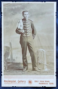Young Man Band Member Tuba Studio Portrait Cabinet Card Antique Photograph - Picture 1 of 2