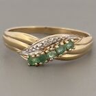 9ct Yellow Gold Emerald & Diamond Cluster Ring, UK size S, Hallmarked