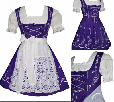 Vestido alemán Dirndl XS S M L XL 2XL corto púrpura Oktoberfest conjunto de 3 piezas Foto 1 de 4