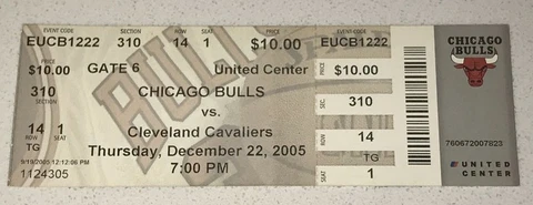12/22/05 Cavaliers Chicago Bulls NBA United Center Ticket Stub Lebron James Cover