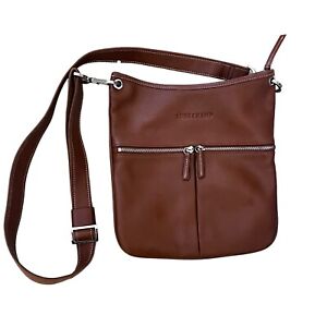 Longchamp Shoulder Bag Le Flowe Messenger Bag Leather Brown Medium Size Carryall