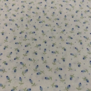 Vintage Tiny Rosebud Floral & Polka Dot Fabric Light Blue Navy Green White BTHY - Picture 1 of 11