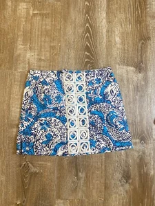 Lilly Pulitzer Skirt Blue White Floral A line Mini Cotton Lined Pockets 4 EUC - Picture 1 of 7
