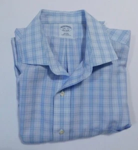 Camisa de vestir BROOKS BROTHERS para hombre azul y blanco a cuadros sin hierro Cttn talla 16 1/2 -35 - Imagen 1 de 7