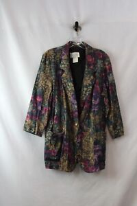 Samantha David Women's Dark Teal/Magenta/Gold Floral Blazer Jacket sz XL