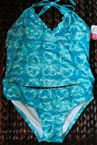 CHILDREN'S PLACE GIRLS BLUE & AQUA HEARTS TANKINI SET SMALL 5/6 5-6 SWIMSUIT - Picture 1 of 4