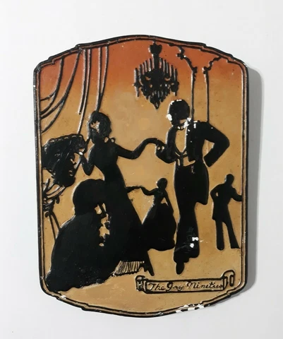 Vintage Plaster Of Paris Tile "The Gay Nineties" Painted Silhouette Cover