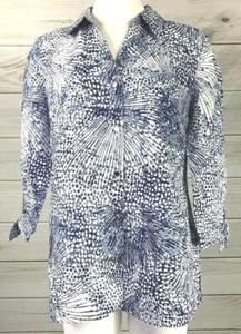 JM Collection Women's Tie Sleeve Blouse Top Navy Abstract Botanic Size 10 A6108 - Picture 1 of 7