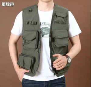Summer Men Cargo Vest Outdoor Sleeveless Jacket Multi-pocket Tooling Waistcoat L - Picture 1 of 17