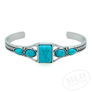 Vintage Turquoise Cuff Bracelet Natural Stone Boho Western Adjustable Bangle - Picture 1 of 6