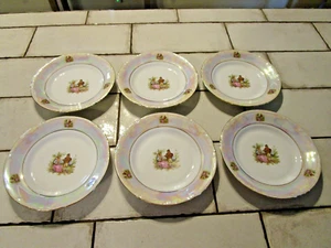 Lot of Six Chodziez Poland Salad Plates Courting Couple Iridescent Luster Ware - Picture 1 of 6