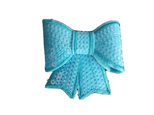 blue tuquoise 3D sequin bow hotfix iron on Motif patch xmas costume Applique - Picture 1 of 1