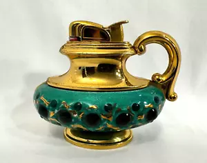 VINTAGE EVANS LAMP LIGHTER TURQUOISE GOLD ENAMEL HAND PAINTED 1950'S UNTESTED - Picture 1 of 9