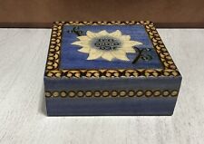 Square Wooden Jewelry Keepsake Hinged Box Inlaid Daisy Design Trinket Bx