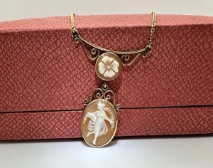 Mid Century 12k Gold Italian Cameo Lavalier Necklace - Imagen 1 de 15
