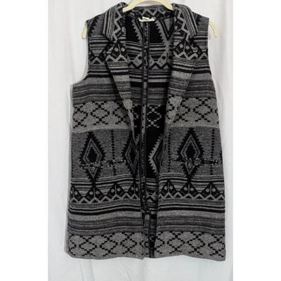 ARTISAN NY Gris Negro Azteca Abierto Chaleco Largo Grande C1 Western Boho Otoño Foto 1 de 4
