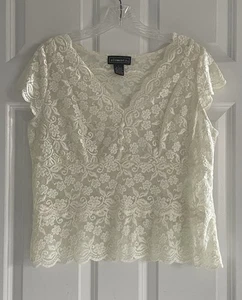 Elementz Babydoll Y2K Lace Top Large Ivory Stretch Coquette Fairycore Romantic - Picture 1 of 9