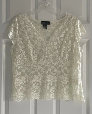 Elementz Babydoll Y2K Lace Top Large Ivory Stretch Coquette Fairycore Romantic - Image 1 of 4