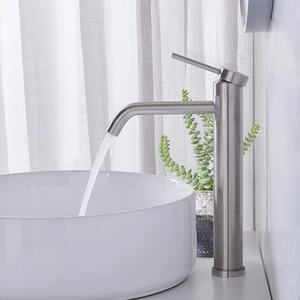 Hotis Brushed Nickel Vessel Sink Faucet, Modern Tall Body Faucet, Single Hand... - Picture 1 of 9