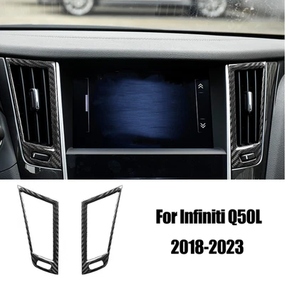 Cubierta de moldura de salida de ventilación de aire de consola de automóvil de fibra de carbono negra para Infiniti Q50 Q50L Foto 1 de 4