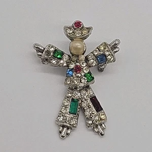 Vintage Rhinestone Scarecrow Fancy Movable Articulated 1" Brooch Pin Estate FAB! - Picture 1 of 5