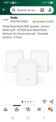 Tenda Nova Mesh3f 全家庭网状 WiFi 系统互联网 AC1200 已测试  — 第 1/4 张图片