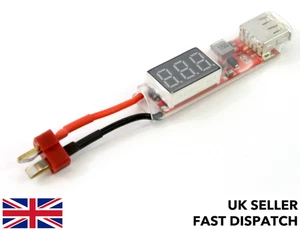 Deans T Plug to USB A 2S-6S Charge Adaptor & LED Voltmeter 6-26v Lipo Adaptor RC - Picture 1 of 5
