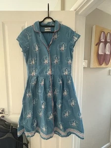 Seasalt Lottie Sail Boat Blue Cotton Lined Tea Dress 14 Knee Length Vintage Styl - Picture 1 of 14