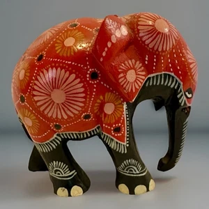 Elefante dipinto laccato rosso e nero legno intagliato a mano vintage 5x5" - Foto 1 di 9
