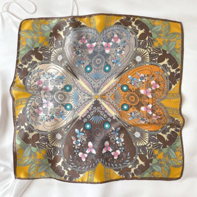 100% Mulberry Silk 21'' Small Square Scarf Women Neckerchief Wrap Clover Pattern - Image 1 of 4