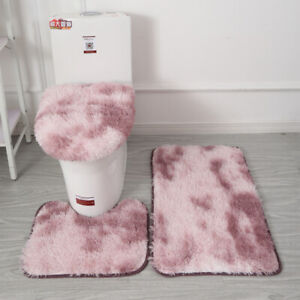 3 Piece Bathroom Rug Set Soft Non Slip Toilet Lid Cover Bath Mat Contour Rug